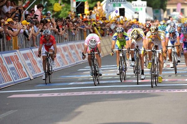 Edvald Boasson Hagen wins the sprint for second place to make it a one-two finish for Team Columbia - Highroad.