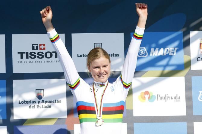 Amalie Dideriksen (Denmark) on the podium at Worlds 2014