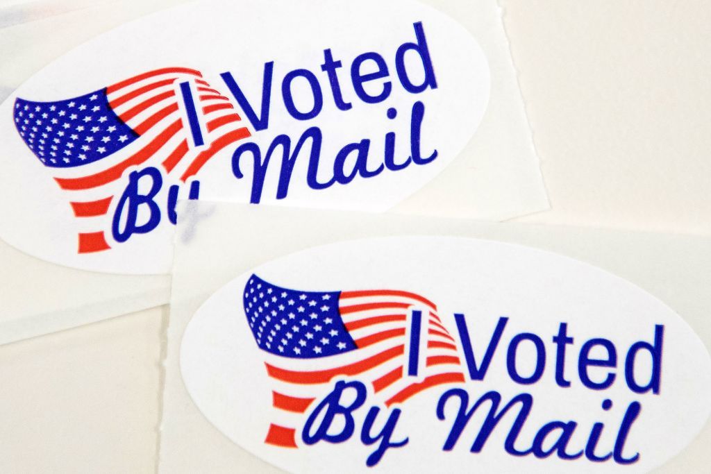 Stickers that say &amp;quot;I Voted By Mail.&amp;quot;