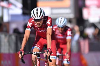 Ilnur Zakarin at the finish line of the Giro's second stage