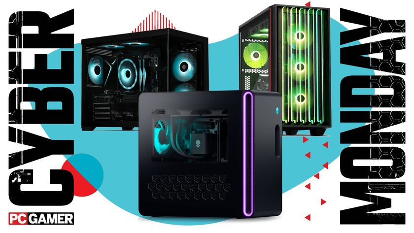 Three gaming PCs on a Cyber Monday background