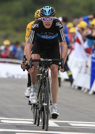 Christopher Froome (Sky) leads Bradley Wiggins across the line