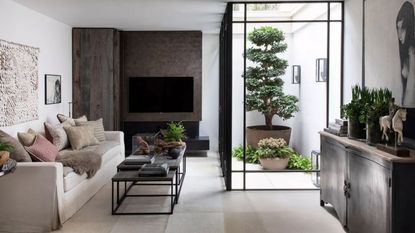 living room with large plants