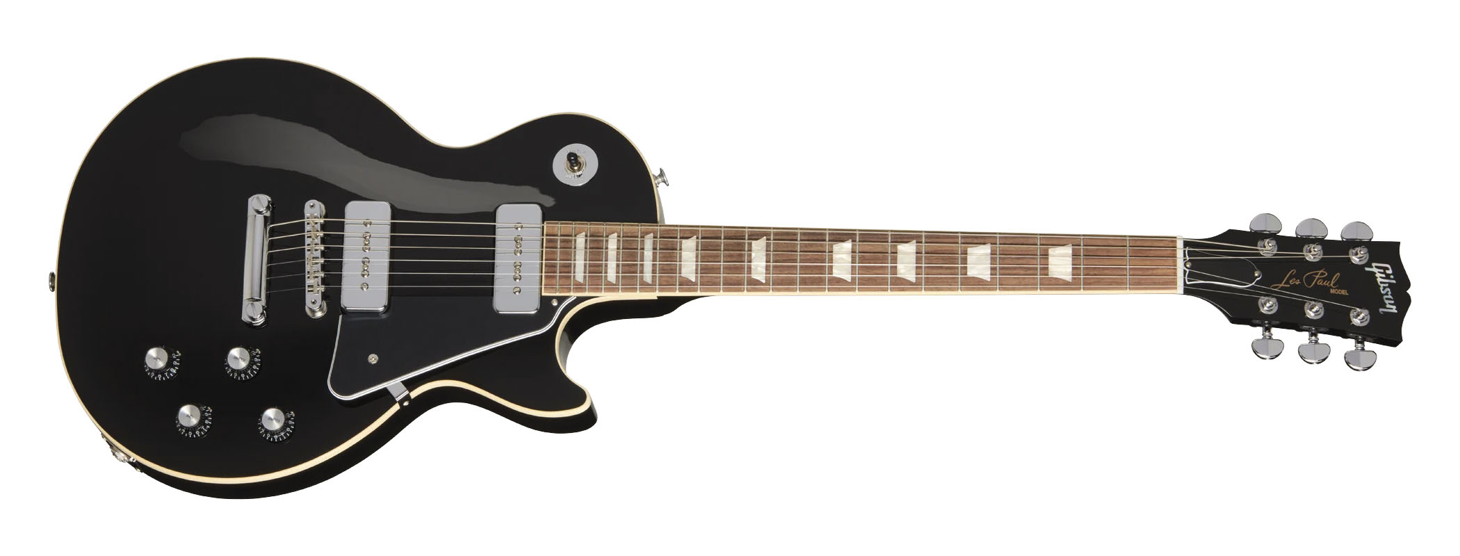 Gibson Noel Gallagher Les Paul Standard: By popular demand, the Oasis guitarist's signature custom LP is added to the mainline range, featuring the same dual P-90 configuration and the distinctive Ebony finish with the nickel poker chip switch washer.