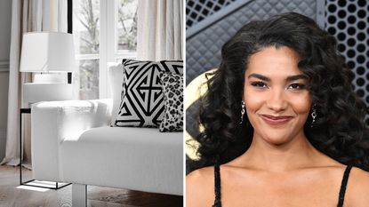 White sofa and lamp in living room / Olivia Dean at Grammy's