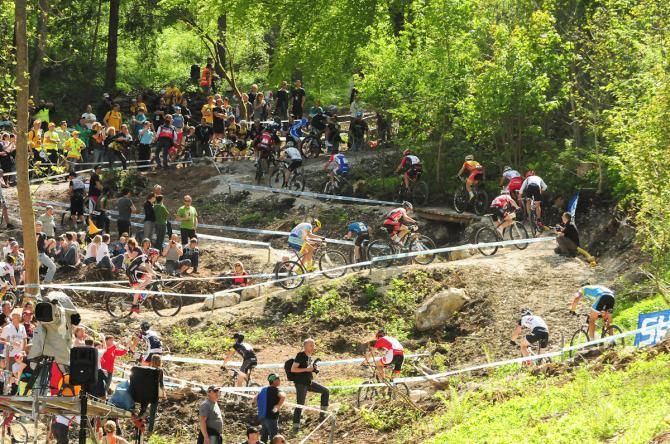 Riders on uphill and downhill switchbacks