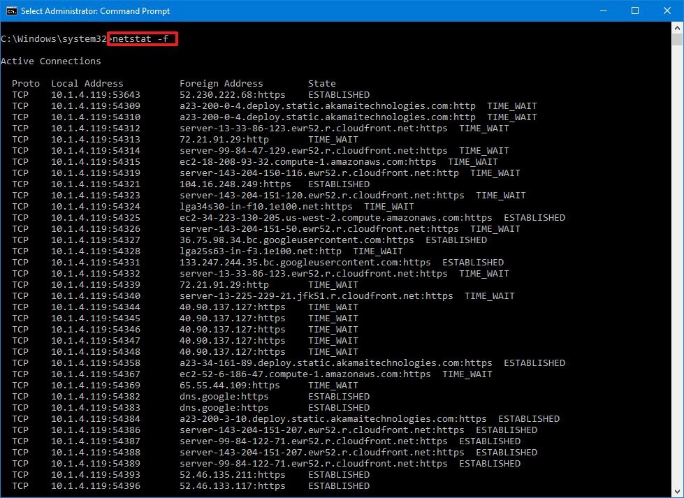 Netstat -f command