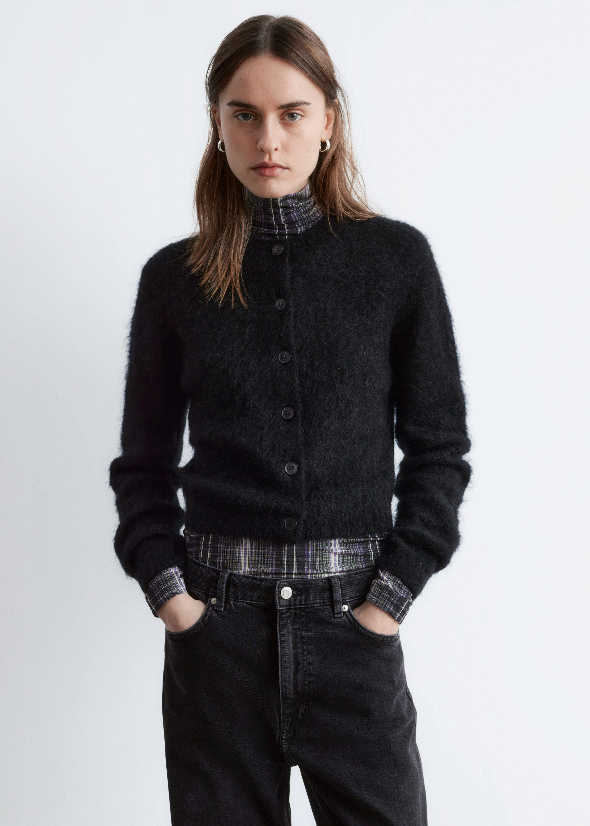 Mohair-Blend Brushed Cardigan