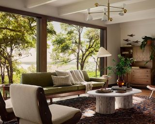 Joanna Gaines' mid-century Lake House living room