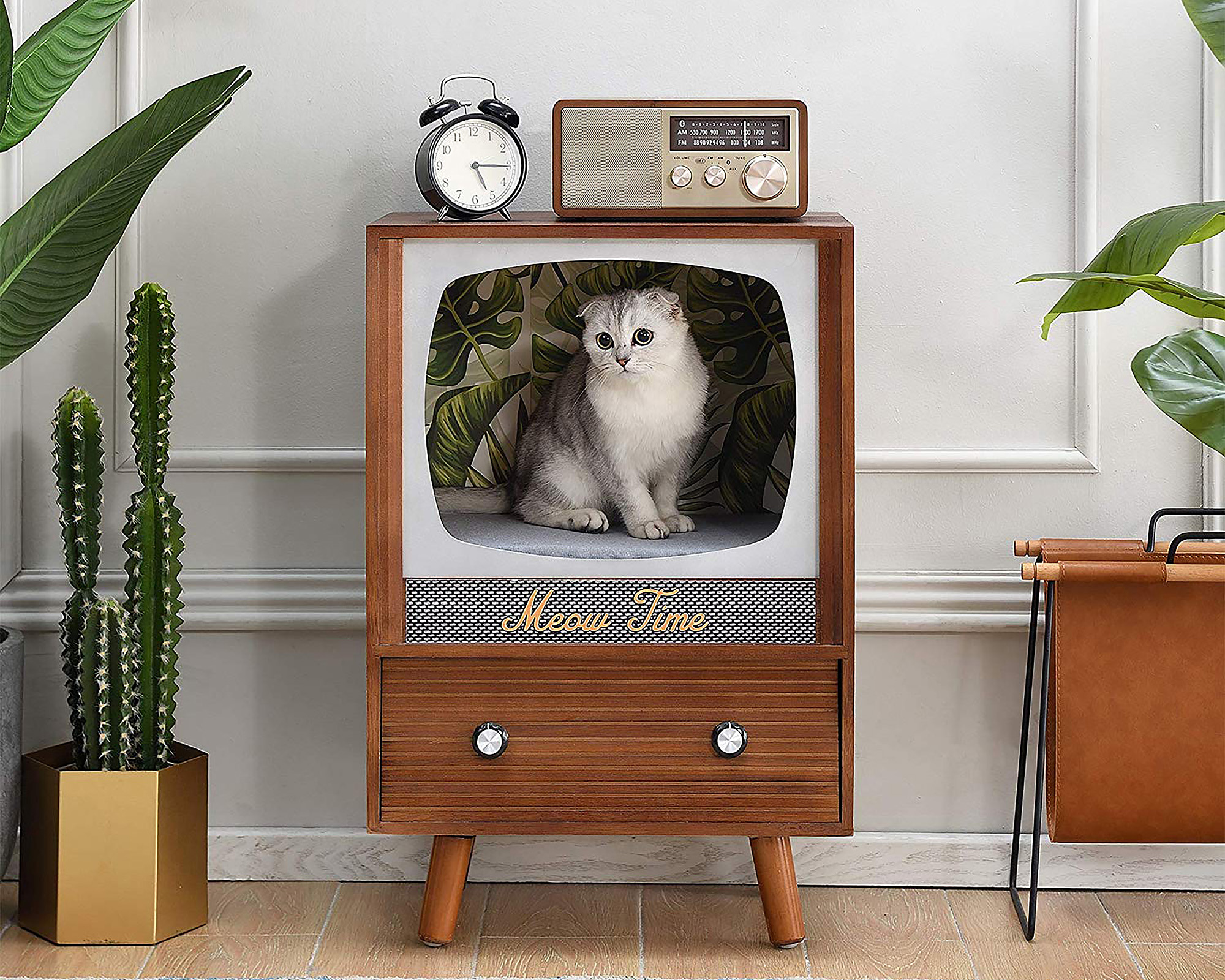 Cat condo TV bed with cabinet storage