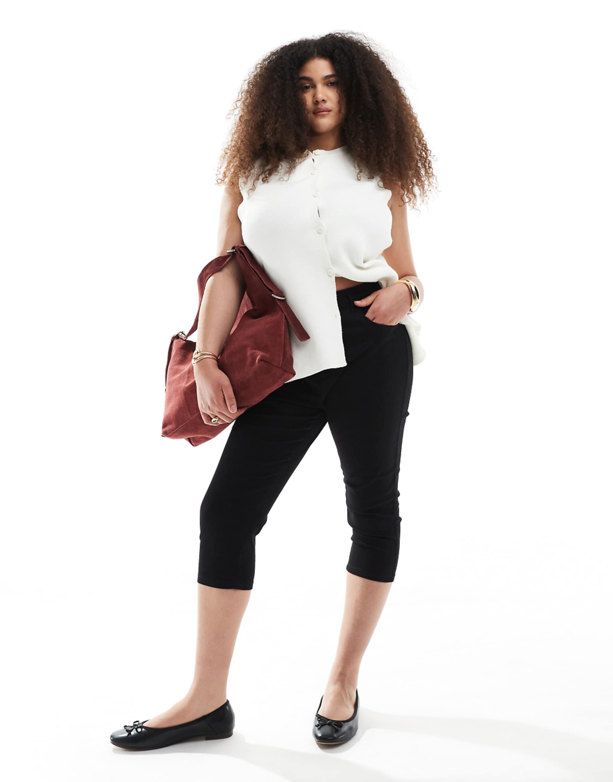Only black curved capri pants