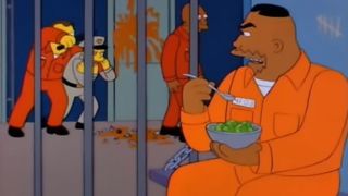 Drederick Tatum eating a salad in prison in The Simpsons.