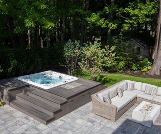 hot tub deck with built-in storage
