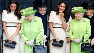Two photos of Queen Elizabeth with Meghan Markle