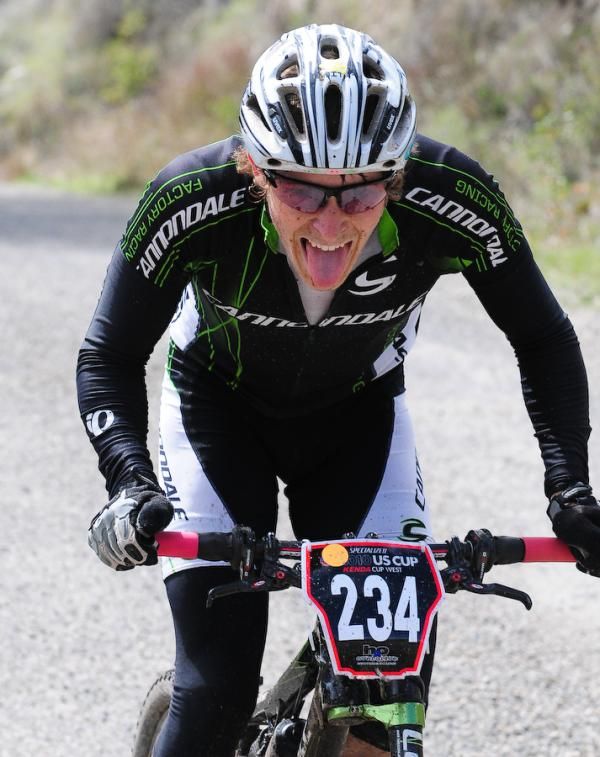Dezmin Wilder (Sobe/Cannondale) on a fire road climb