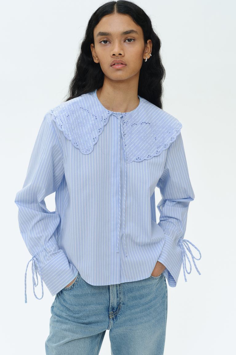 Broderie Anglaise-Detail Poplin Blouse