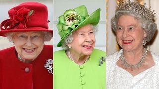 Queen Elizabeth wearing bright lipstick on three different occasions