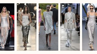 models for Chloe, Isabel Marant, Givenchy, Sacai, Dolce & Gabbana wearing silver