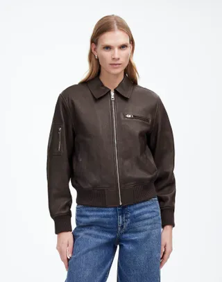 Relaxed Leather Bomber Jacket