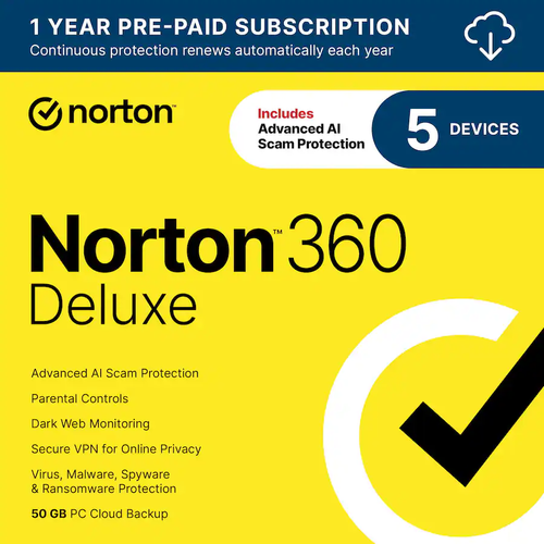 Norton 360 Deluxe antivirus & VPN | 1-year subscription for 5 devices