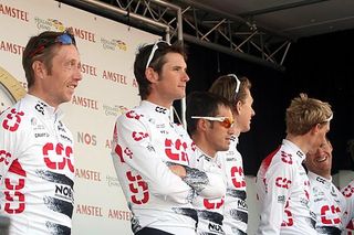 Fränk Schleck with his CSC colleagues on the podium.