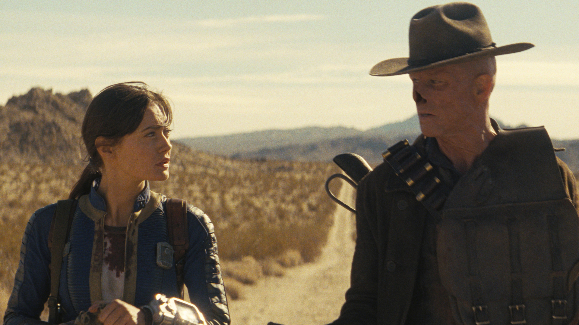 Lucy (Ella Purnell) and the Ghoul (Walton Goggins) in Fallout