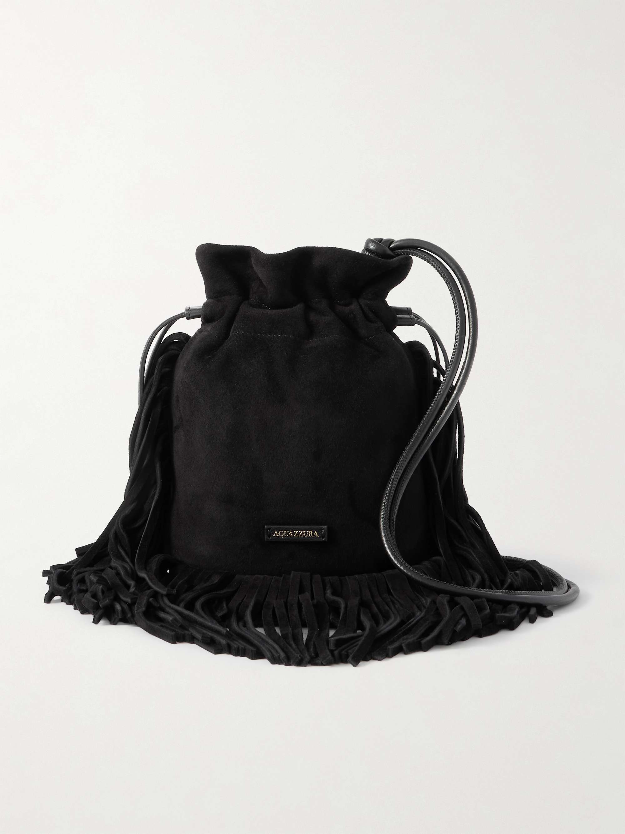 Gytane Mini Leather-Trimmed Fringed Suede Pouch