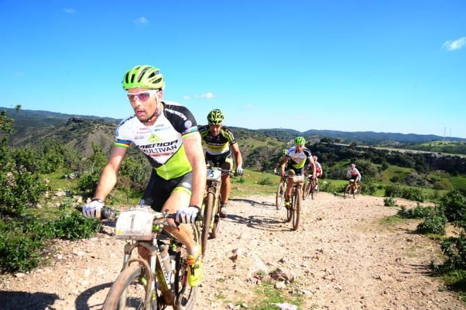 Jose Antonio Hermida (Multivan Merida Biking Team 1) at the front of the lead group.