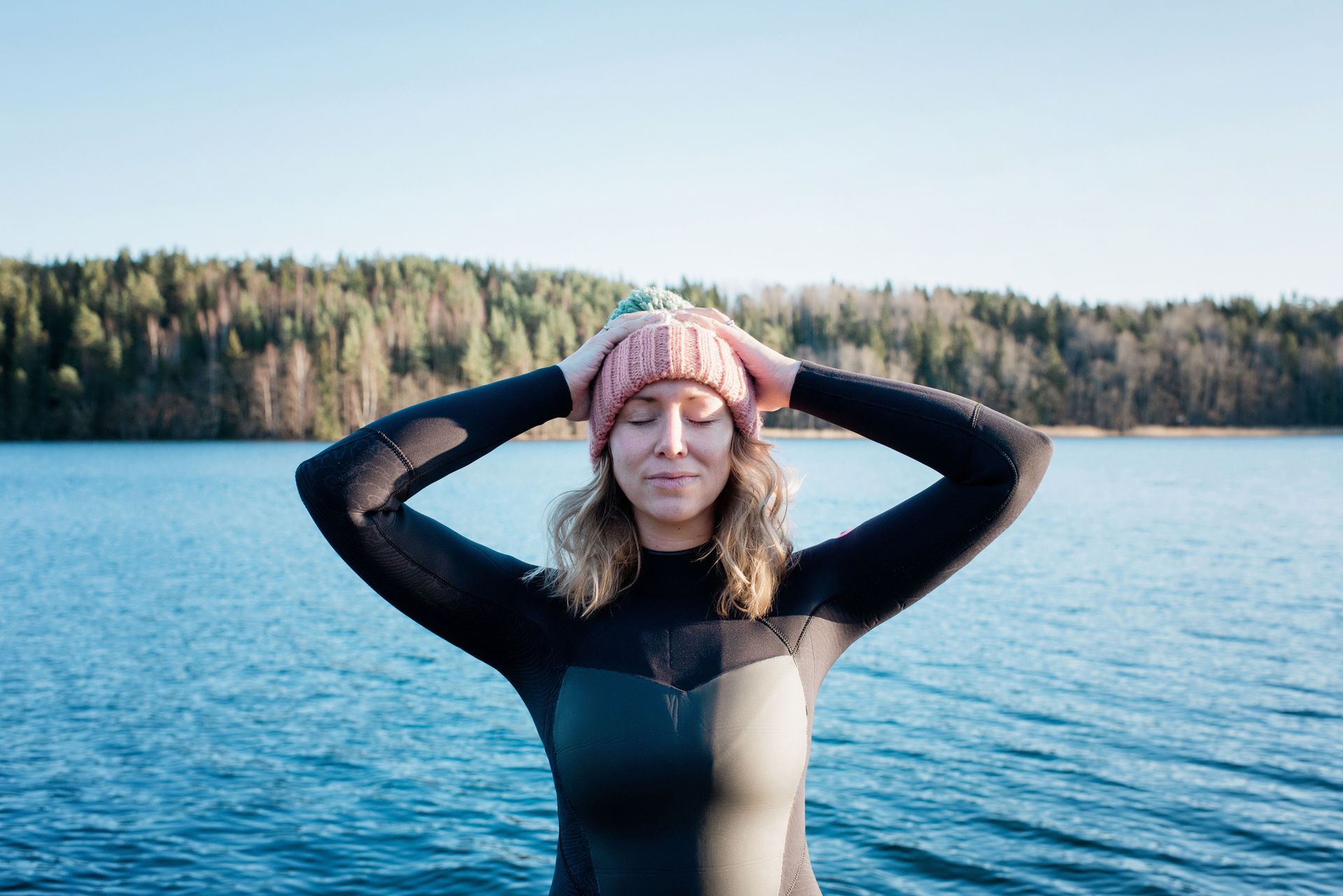 Cold water therapy: A woman cold water swimming