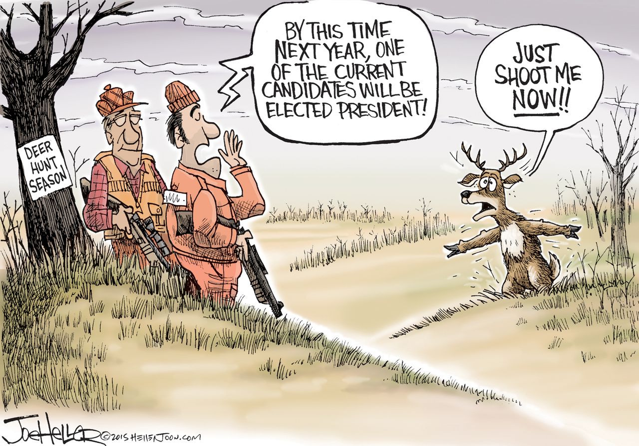 Political Cartoon U.S. 2020 Presidential Candidates Deer Hunting Season