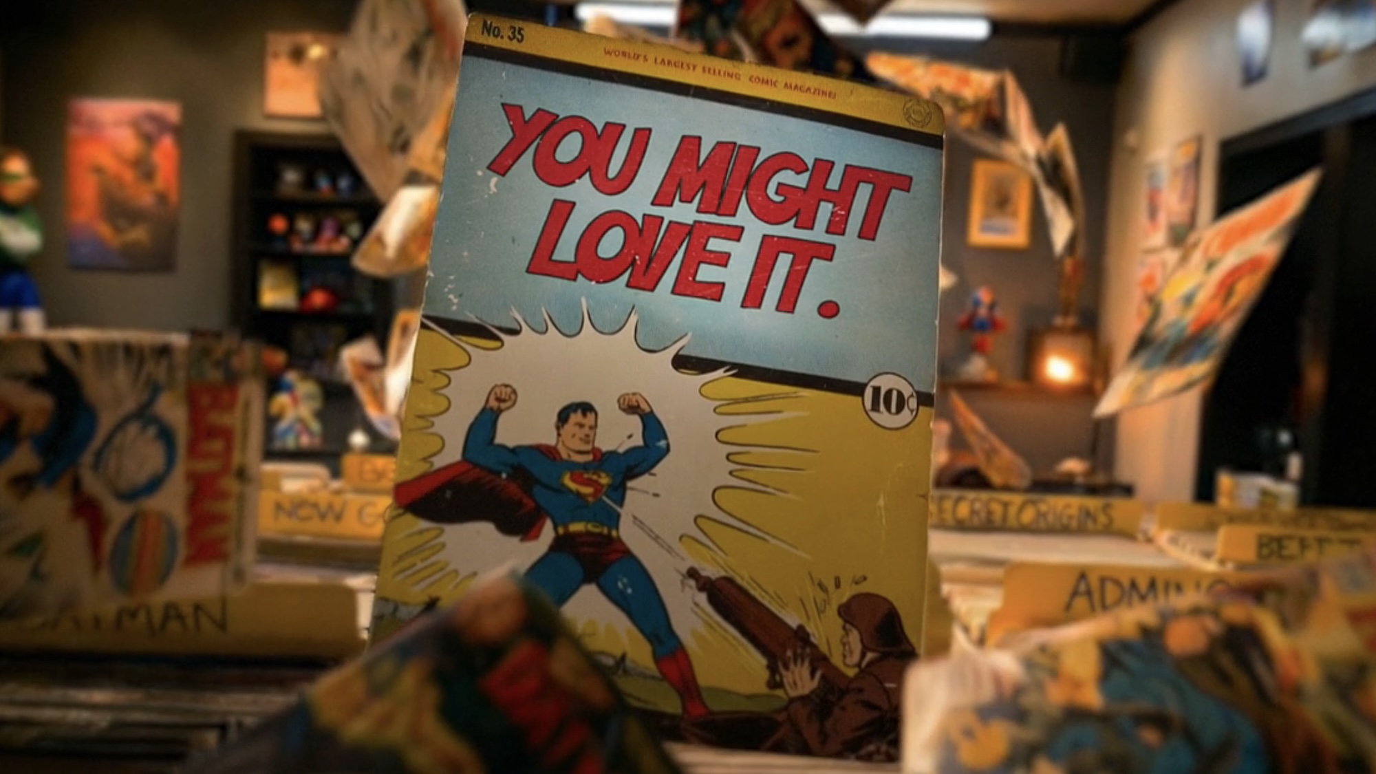 Superman comic book cover during opening credits in Stuart Fails to Save the Universe Season 1
