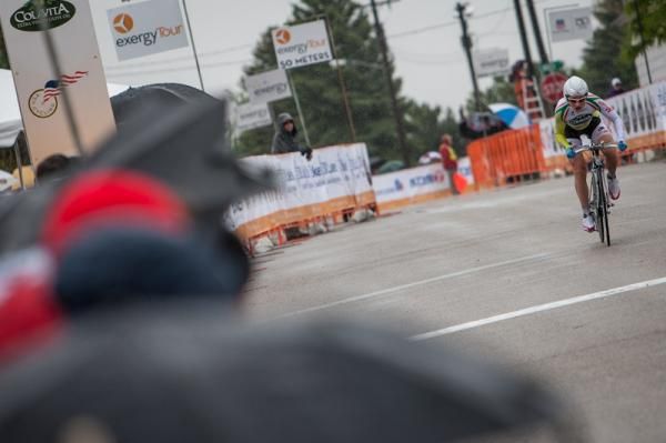 Maria Calle (ESPNW) crossing the line.
