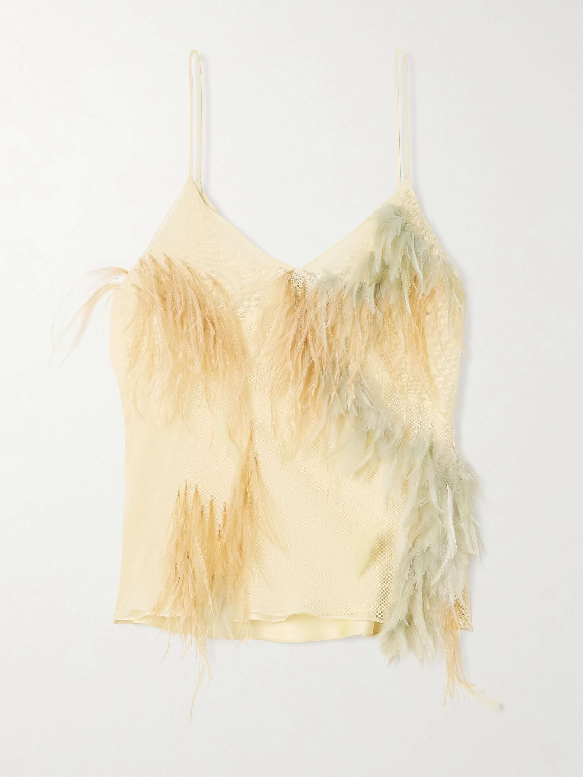 Feather-Trimmed Tulle and Satin Camisole