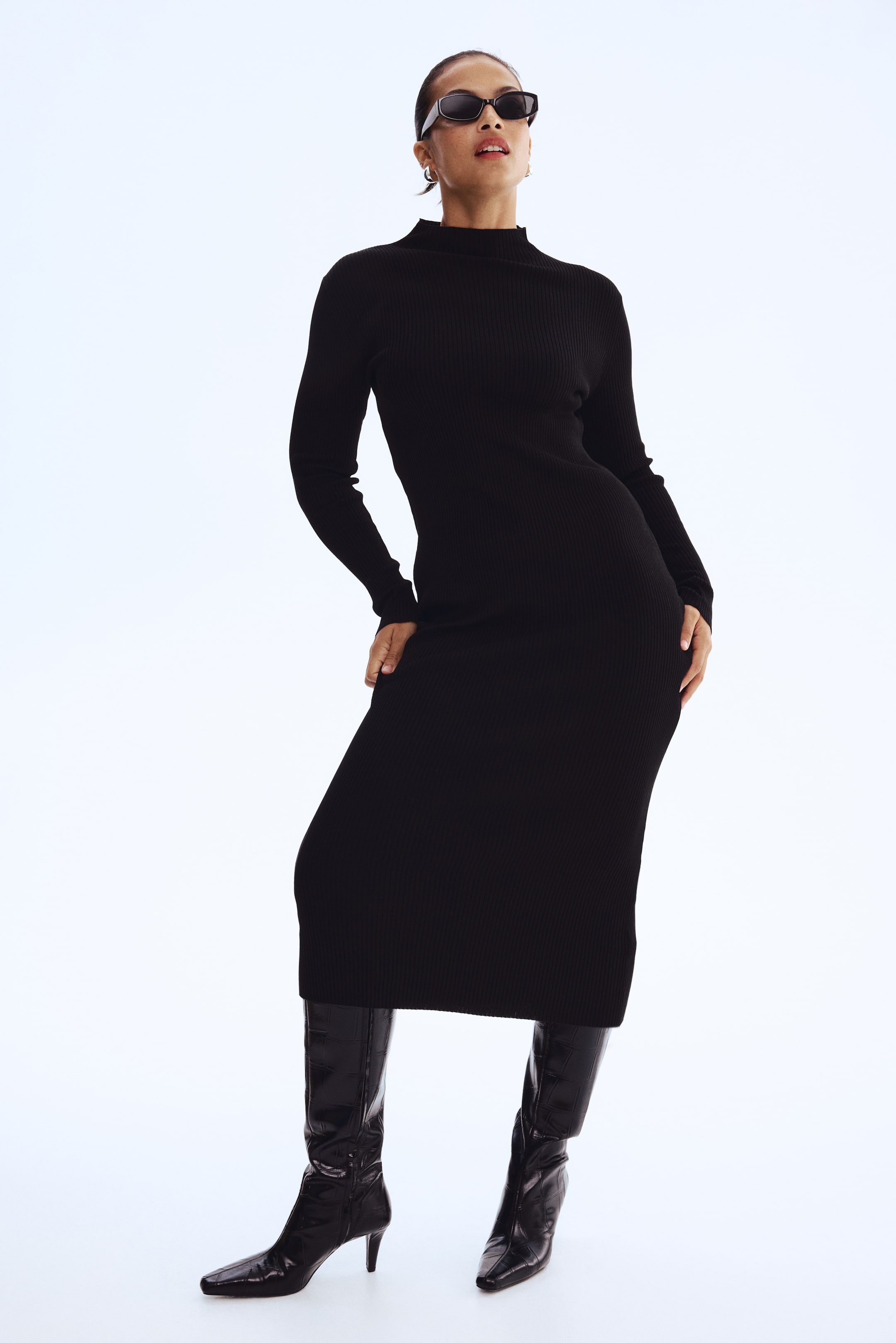 Rib-Knit Turtleneck Dress - Mole