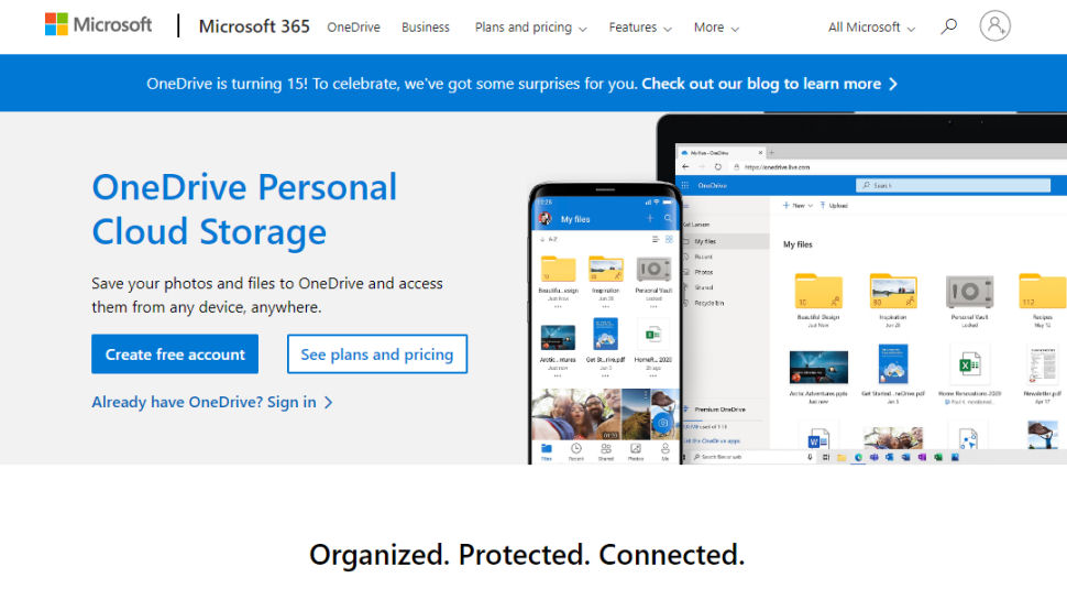 Tangkapan layar situs web untuk Microsoft OneDrive