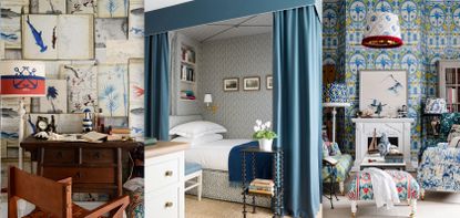 Blue and white decor ideas, home office, bedroom and living room