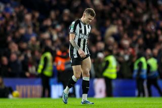 Kieran Trippier of Newcastle United after Mykhaylo Mudryk of Chelsea scores a goal to make it 1-1 during the Carabao Cup Quarter Final match between Chelsea and Newcastle United at Stamford Bridge on December 19, 2023 in London, England