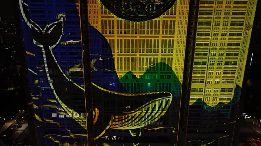 Projection mapping on Tokyo metropolitan government headquarters, the new Guinness record holder for largest projection mapping. 