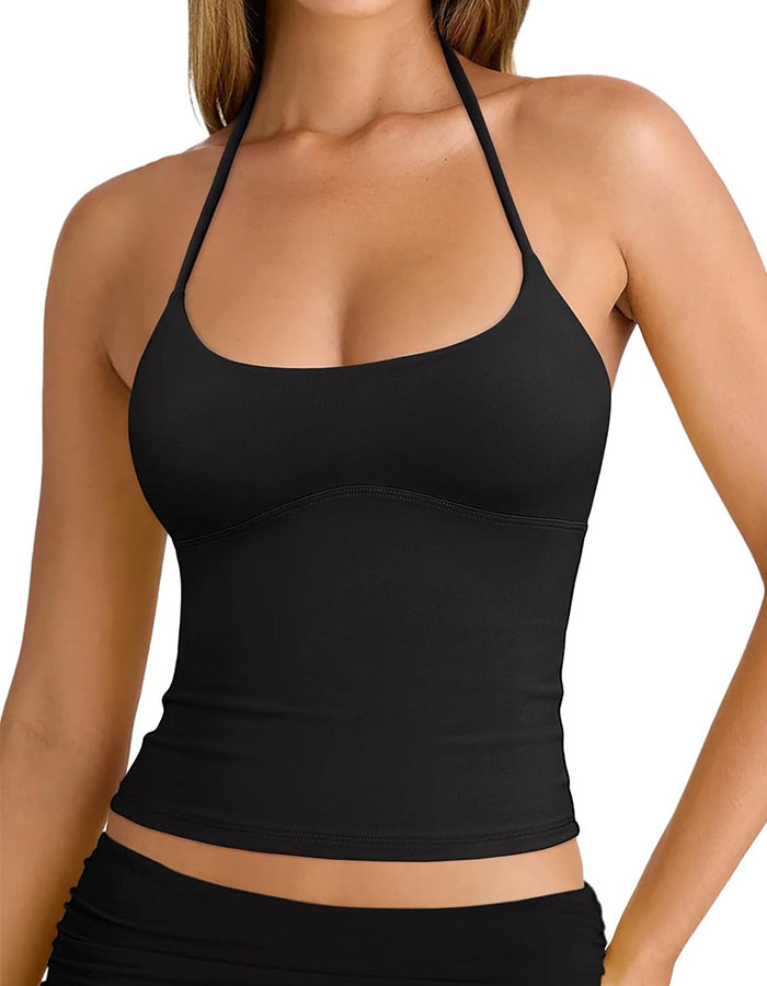 Reoria Women's Summer Sexy Halter Backless Double Lined Tank Top Going Out Y2k Trendy Sleeveless Camisole Crop Tops for Women 2026 Fashion Black Small
