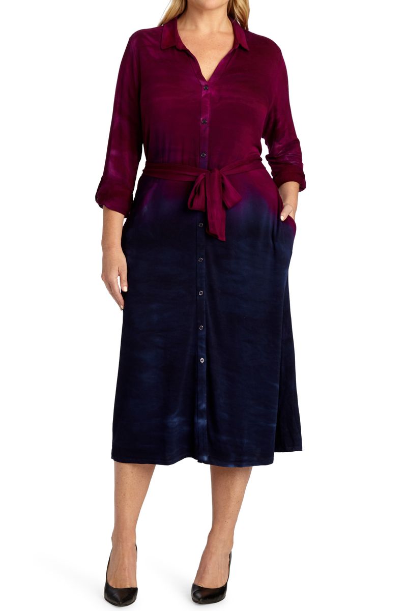 Adyson Parker Adyson Parker Ombre Long Sleeve Shirtdress, Size 3X in Plum Tart Combo at Nordstrom