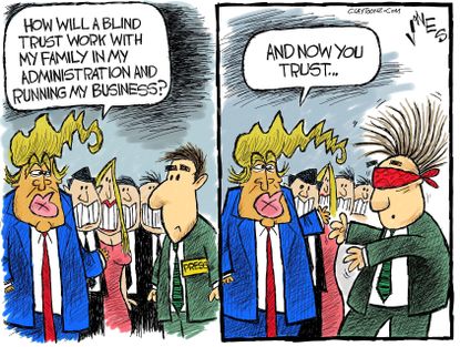 Political cartoon U.S. Donald Trump blind trust