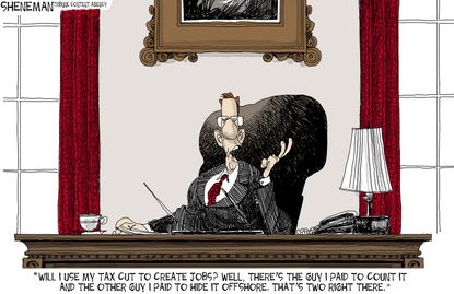 Political cartoon U.S. GOP tax plan jobs offshore accounts