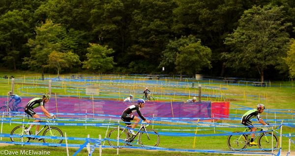 Jeremy Powers (Rapha Focus) sandwiched between Tim Johnson and Ryan Trebon mid-race