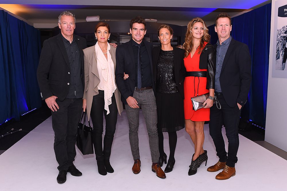 Greg Van Avermaet, is joined by his his wife Ellen and sports director Rik Verbrugghe, and by Van Avermaet's father, mother and sister, Claudia.