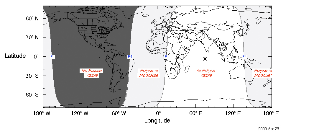 This NASA chart prepared by eclipse expert Fred Espenak shows the regions on Earth where the penumbral lunar eclipse of Sept. 16, 2016 will be visible. The primary visibility areas include Europe, Africa, Asia, Australia and the Western Pacific.