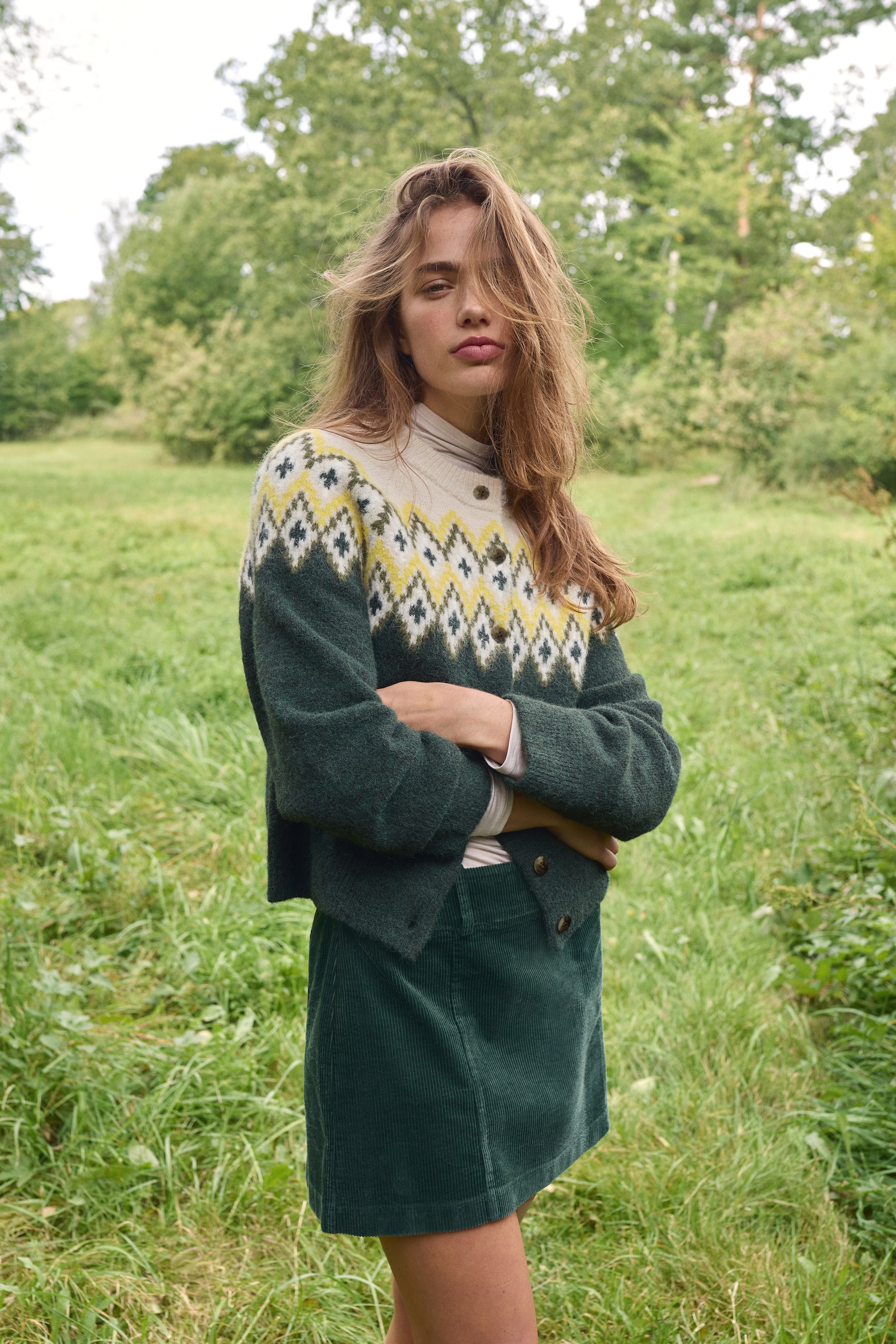 Jacquard-Knit Cardigan - Bright Blue/patterned