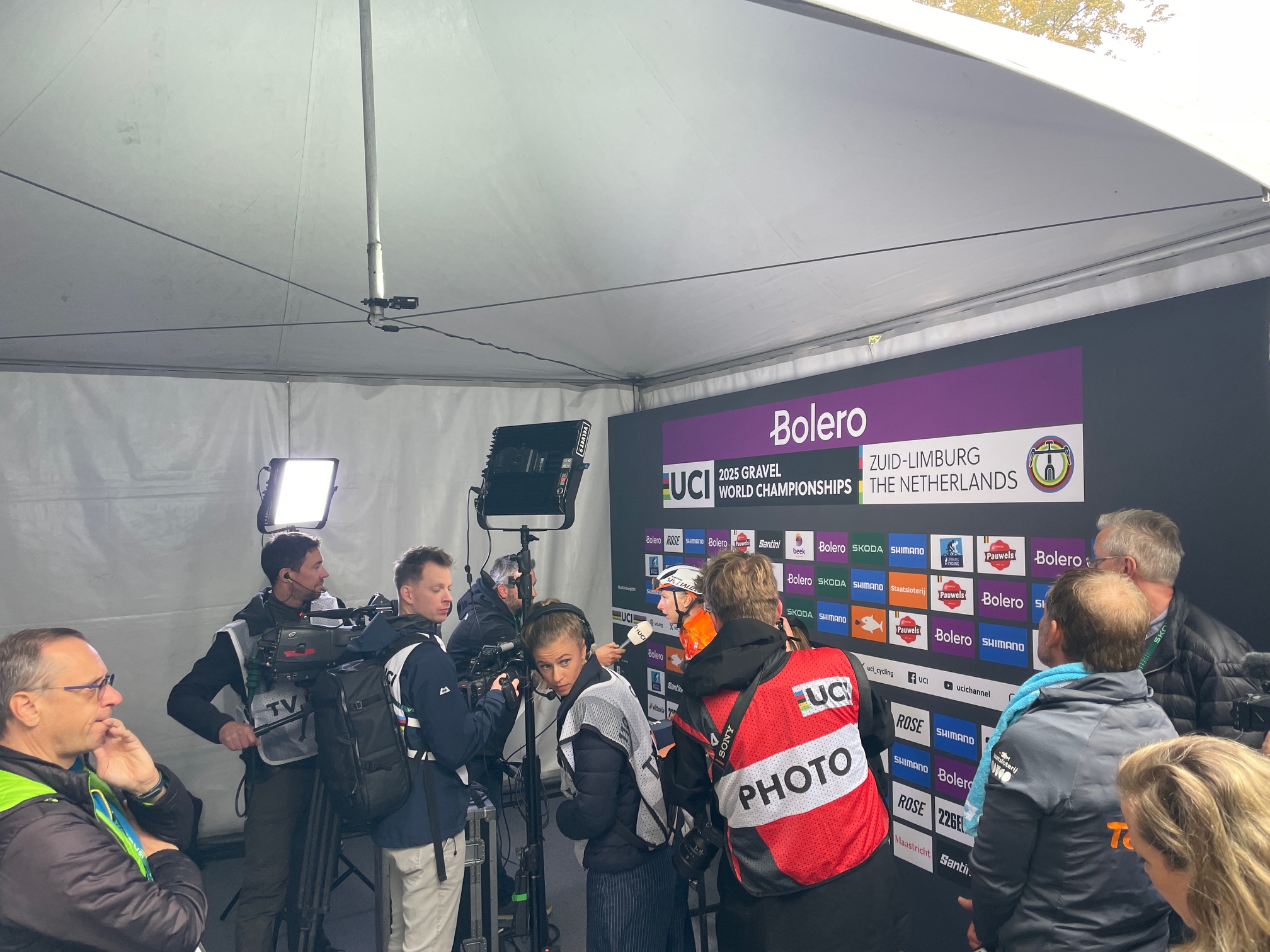media duties for lorena wiebes after winning gravel worlds