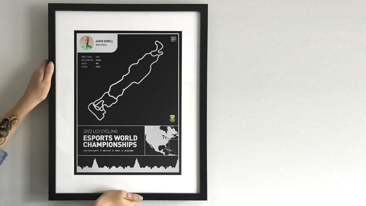TrailMaps art piece held up against a wall