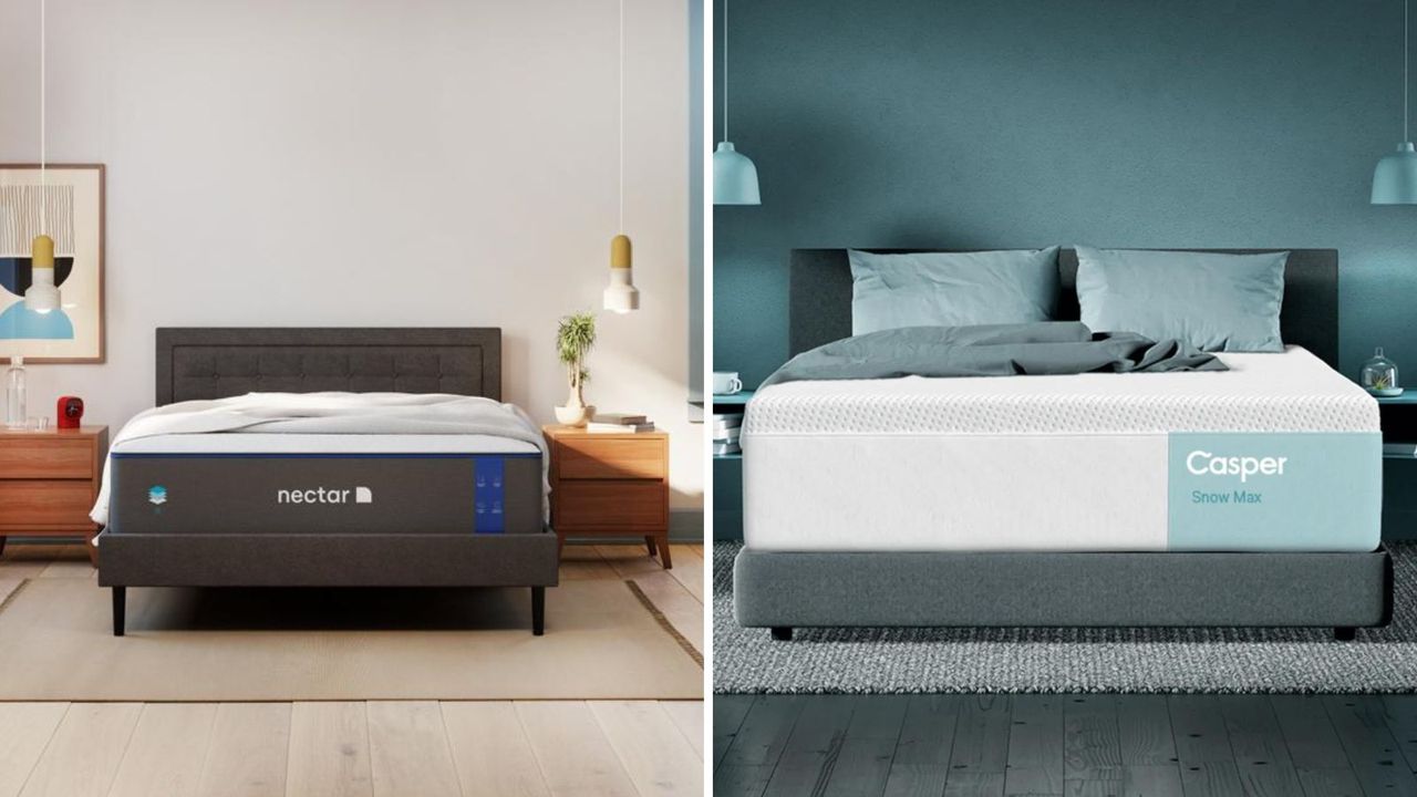 The Nectar Memory Foam Mattress beside the Casper Snow Max Hybrid Mattress.