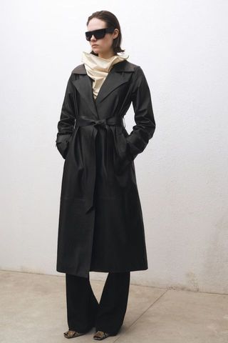 Mango Leather trench coat with belt